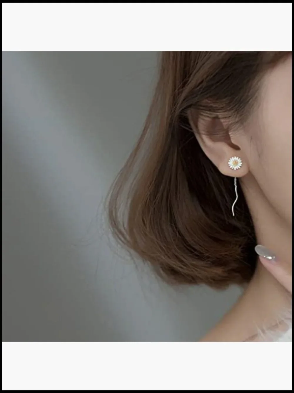 Sterling Silver Daisy Dangle Earrings Threader Tassel Elegant Minimal Chic